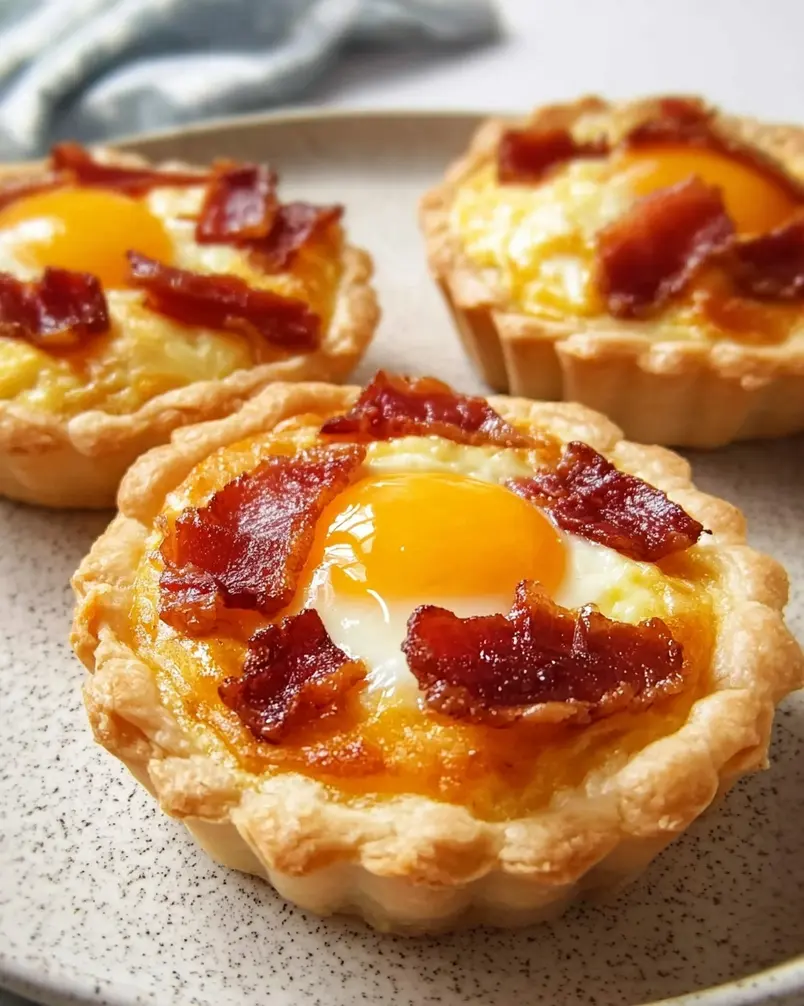 Bacon and Egg Breakfast Tarts 3 Bacon and Egg Breakfast Tarts baking in the oven, golden brown and delicious.