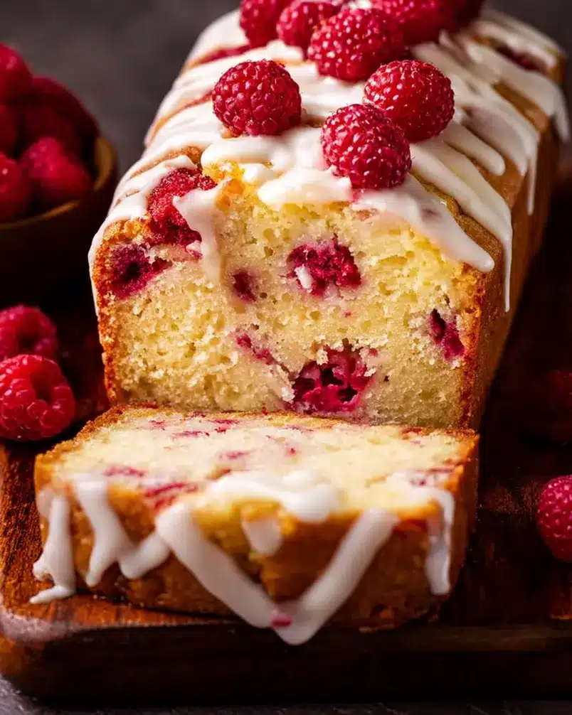 Glazed White Chocolate Raspberry Loaf 2 Close-up of white chocolate raspberry loaf batter being poured into a loaf pan.