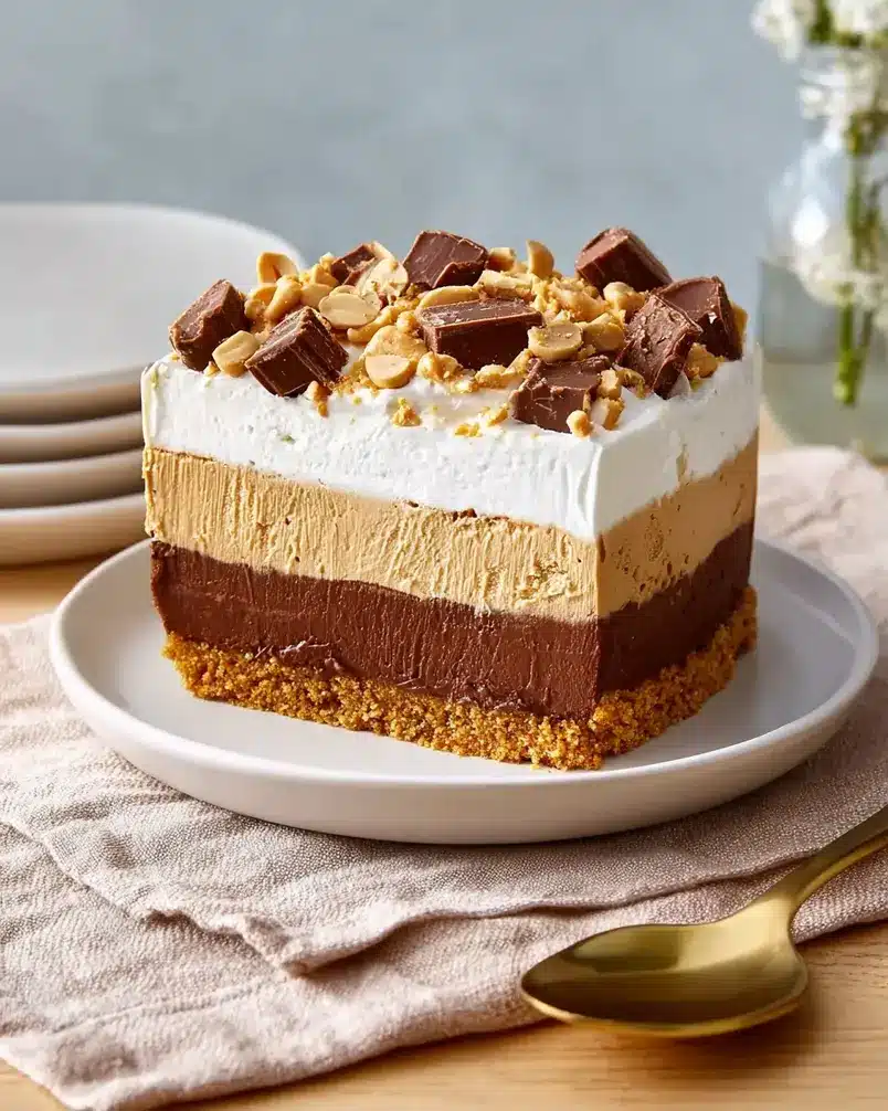 My Chocolate-Peanut Butter Delight Is No-Bake and So Much Easier Than It Looks 3 Layering the no-bake chocolate peanut butter dessert
