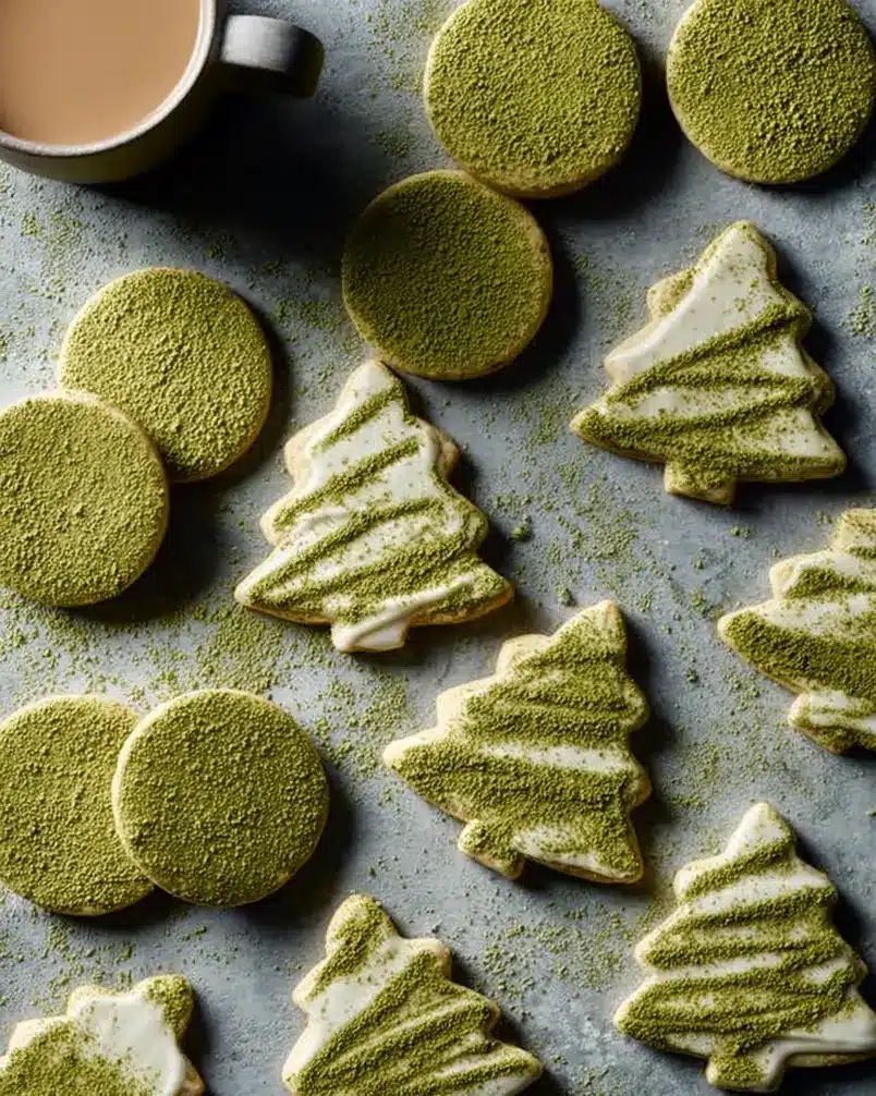 Matcha Sugar Cookies 3 Dough for matcha sugar cookies being rolled out on a floured surface.