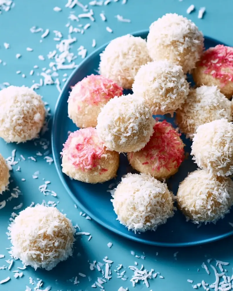 Coconut Cake Snowballs 2 Close-up of ingredients for coconut cake snowballs laid out on a counter