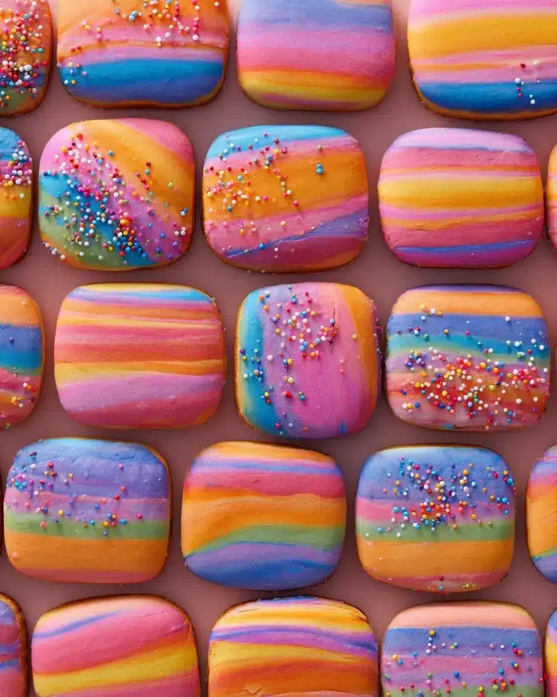 Technicolor Cookies 2 Vibrant ingredients for Technicolor Cookies laid out for preparation, including colorful sprinkles and food coloring.