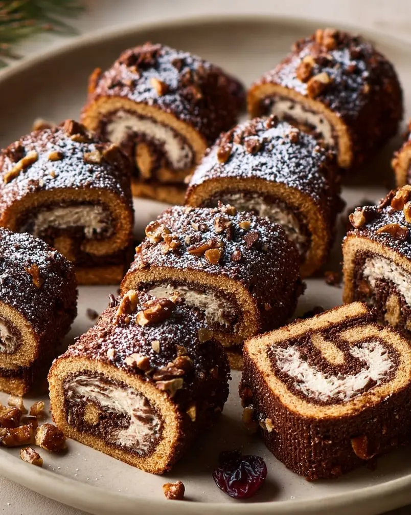 Bûche de Noël Cookies 3 A batch of Bûche de Noël cookies baking in an oven, golden brown and inviting.