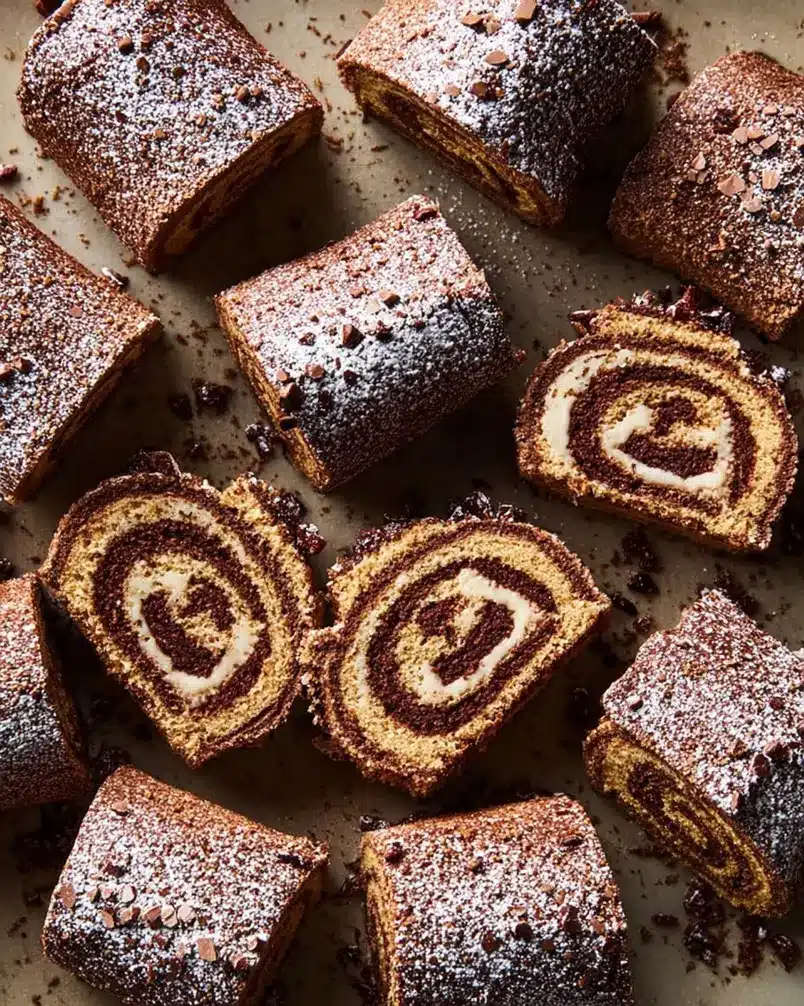 Bûche de Noël Cookies 2 A close-up of Bûche de Noël cookie dough being shaped and prepared for baking, adorned with festive sprinkles.