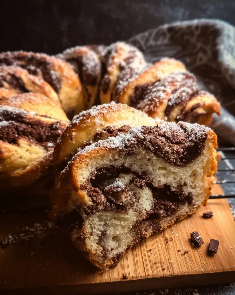 Chocolate Babka 3 Chocolate babka baking in a loaf pan