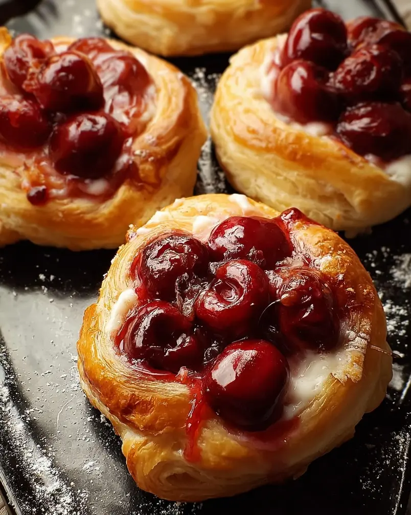 Shortcut Cherry Danish 2 Preparing ingredients for shortcut cherry danish, showing puff pastry, cherry filling, and sugar.