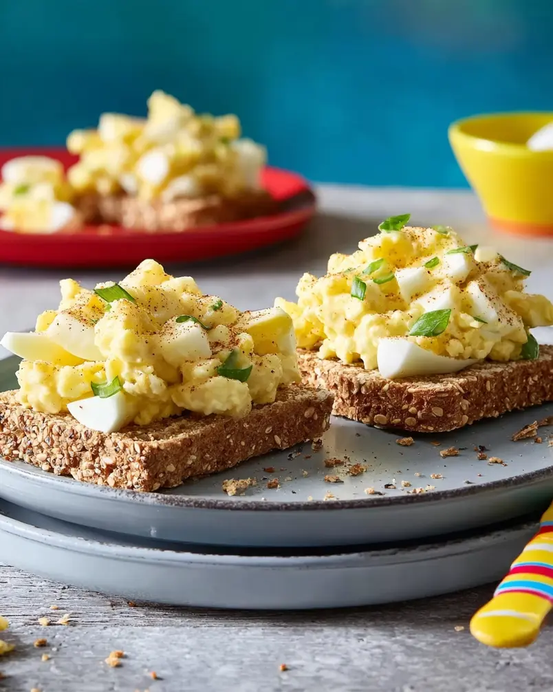 Simple Egg Salad 2 Perfectly prepared simple egg salad ingredients laid out for assembly