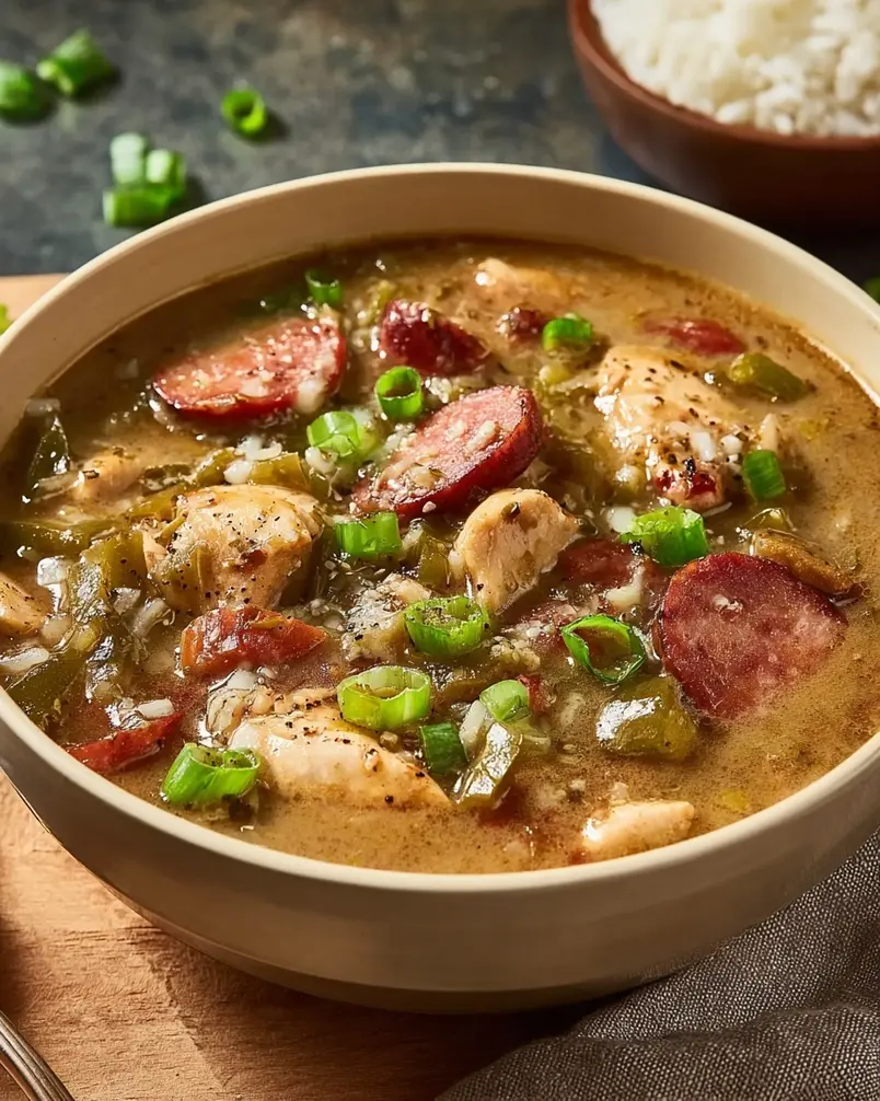 Chicken and Andouille Gumbo 2 Ingredients for Chicken and Andouille Gumbo laid out for preparation