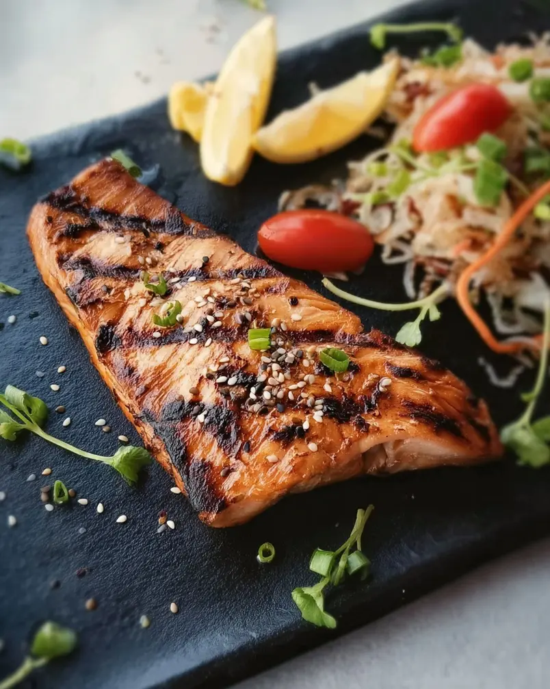 Sesame Grilled Salmon 3 Sesame Grilled Salmon cooking on a grill