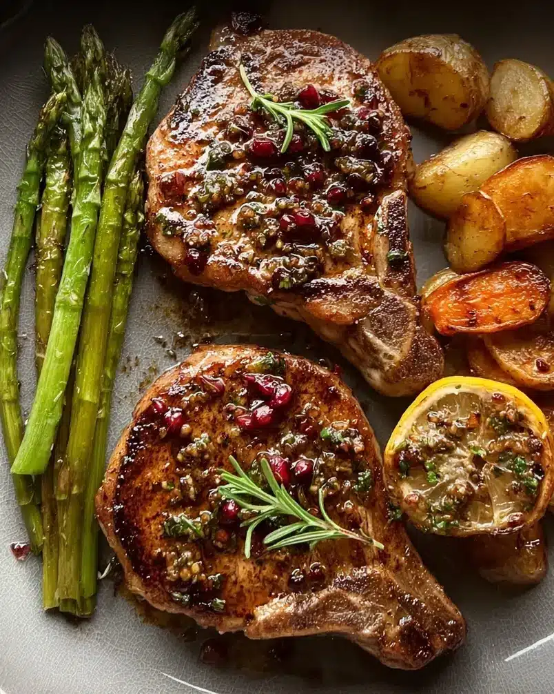 Modenese Pork Chops 3 Sizzling Modenese pork chops in a pan with sauce