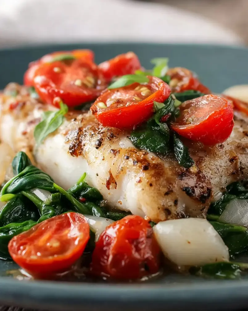 Grilled Cod with Spinach and Tomatoes 2 Ingredients being prepped for grilled cod with spinach and tomatoes
