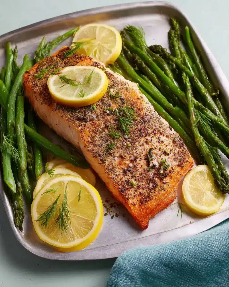 Easy 5-Ingredient Salmon 2 Salmon fillets being seasoned before cooking
