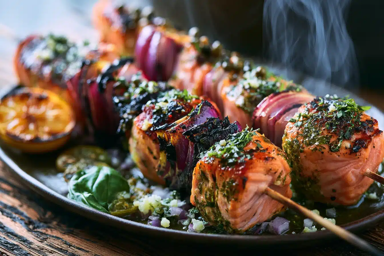 Lemon Basil Grilled Salmon Skewers 2 Lemon Basil Grilled Salmon Skewers