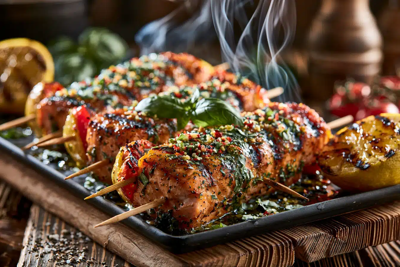 Lemon Basil Grilled Salmon Skewers 3 Lemon Basil Grilled Salmon Skewers