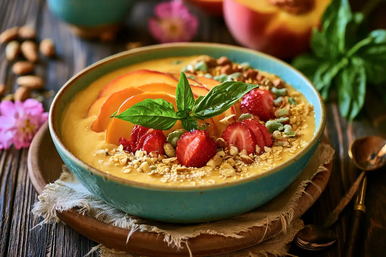 Peach and Basil Smoothie Bowl 3 Peach and Basil Smoothie Bowl