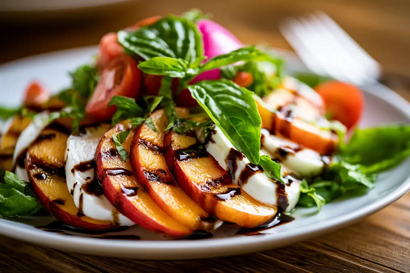 Peach Basil Caprese Salad with Balsamic Drizzle 2 Peach Basil Caprese Salad with Balsamic Drizzle