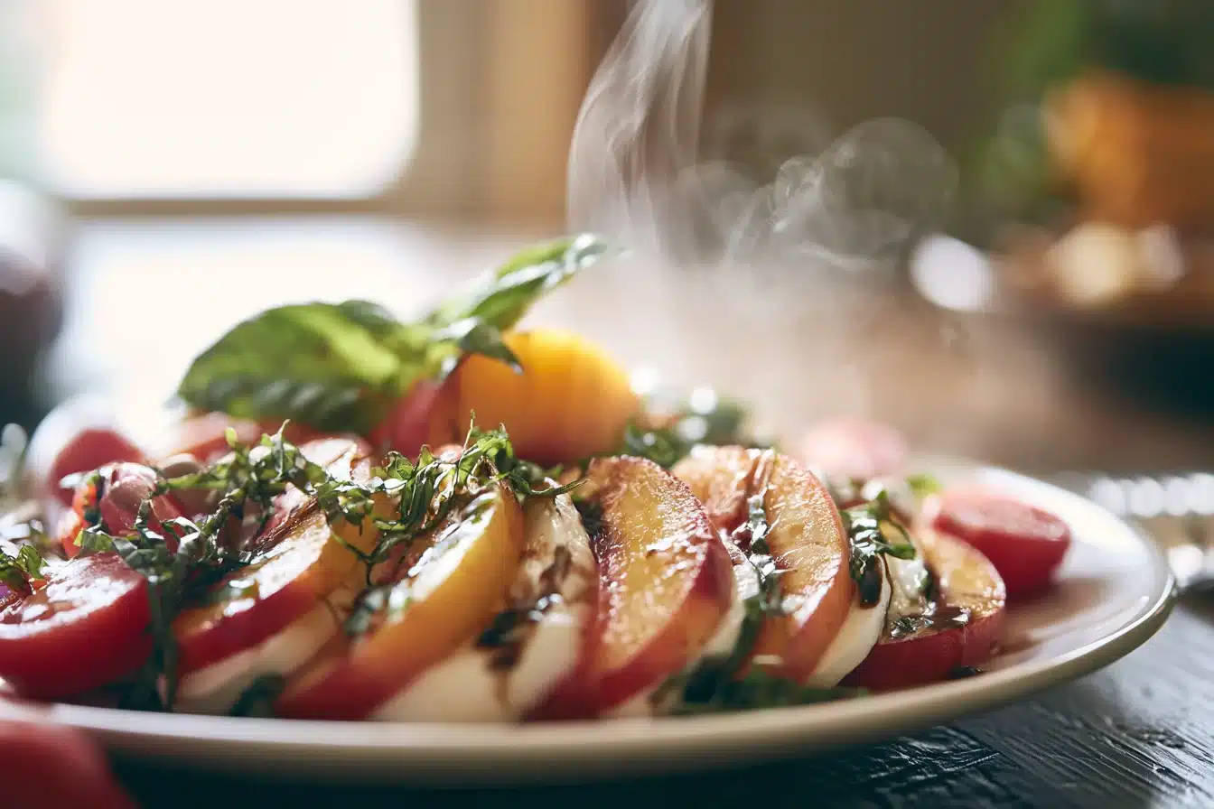 Peach Basil Caprese Salad with Balsamic Drizzle 3 Peach Basil Caprese Salad with Balsamic Drizzle