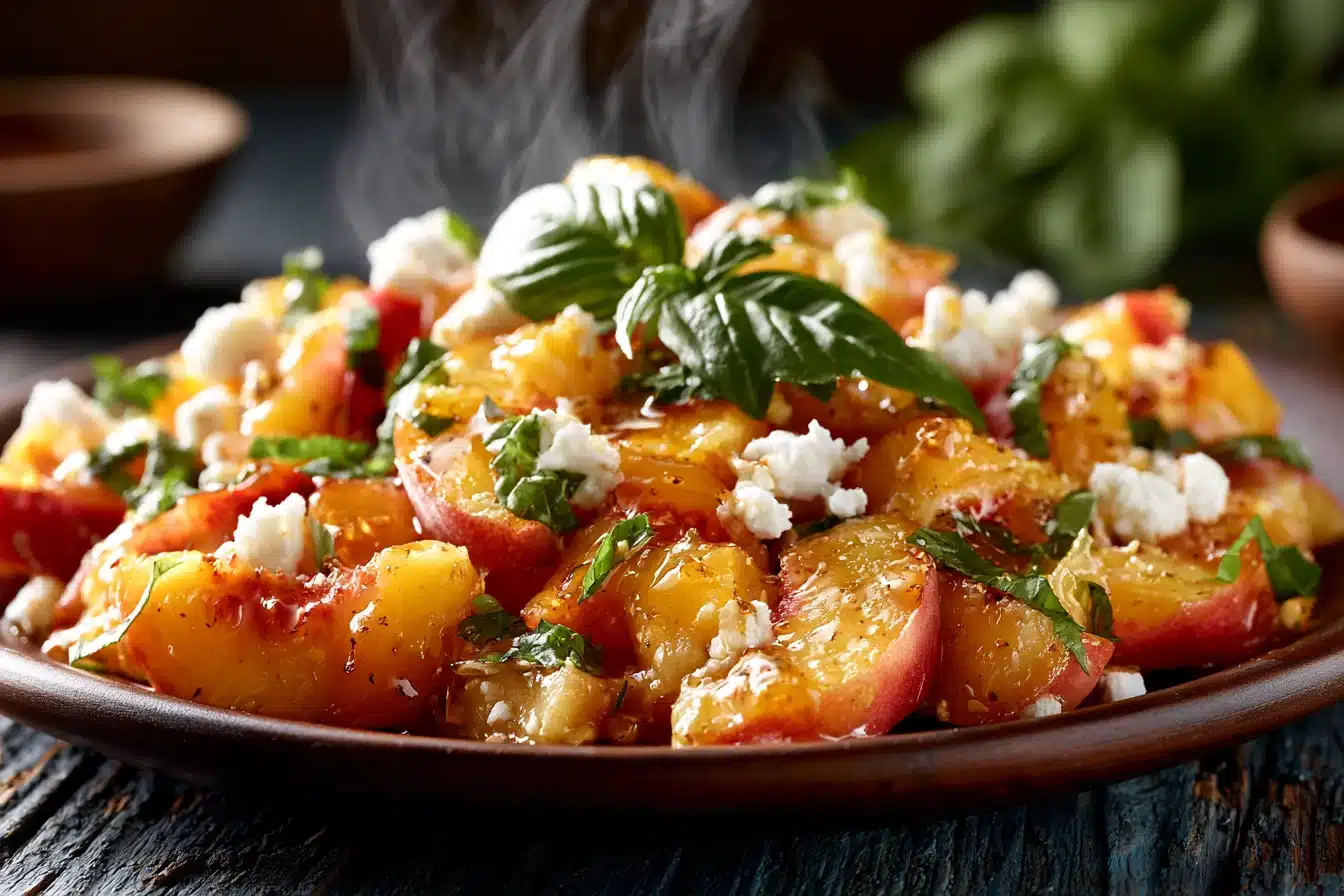 Peach Basil Salad with Feta and Honey Dressing 2 Peach Basil Salad with Feta and Honey Dressing