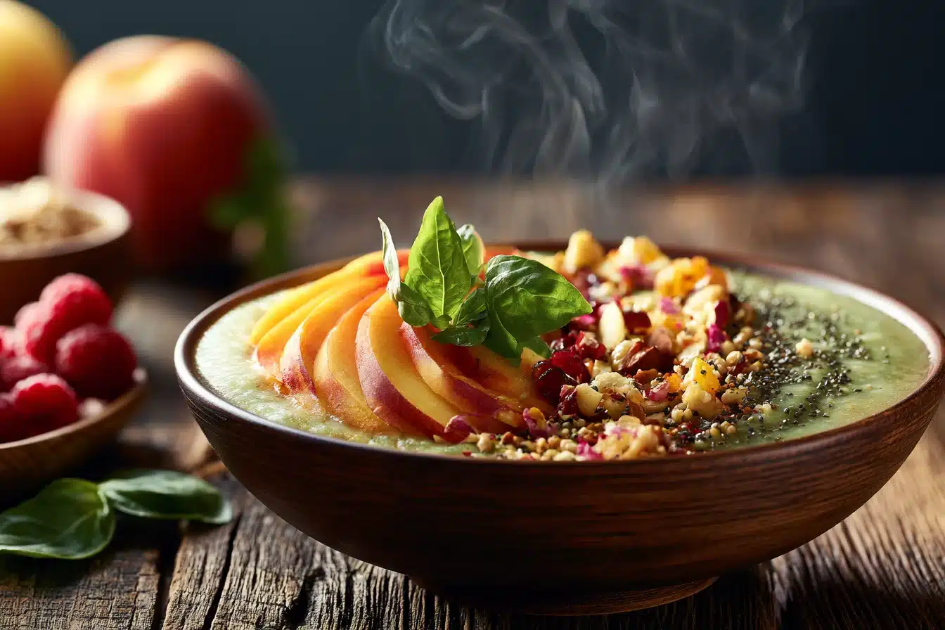Peach Basil Smoothie Bowl 2 Peach Basil Smoothie Bowl