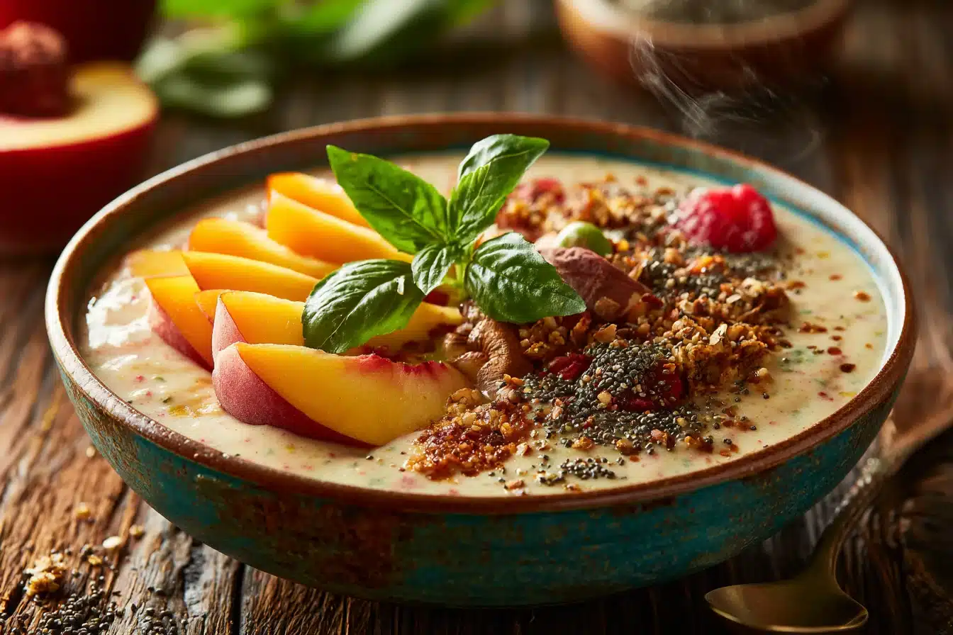Peach Basil Smoothie Bowl 3 Peach Basil Smoothie Bowl