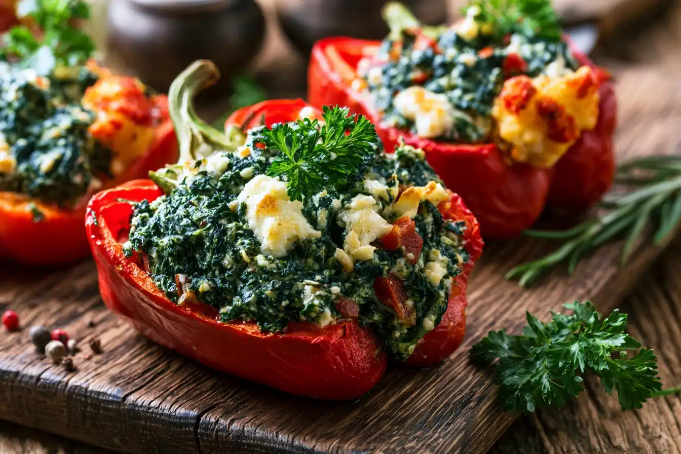 Savory Spinach and Feta Stuffed Peppers 2 Savory Spinach and Feta Stuffed Peppers